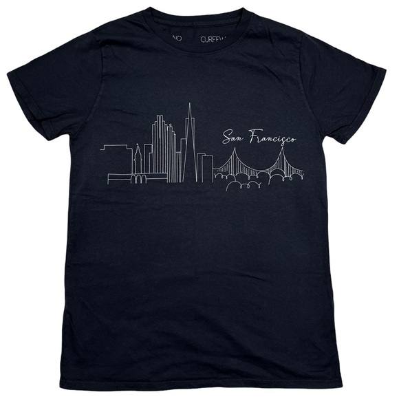 No Curfew San Francisco Skyline Crewneck Graphic Short Sleeve T-Shirt Black Sz S - Picture 1 of 5